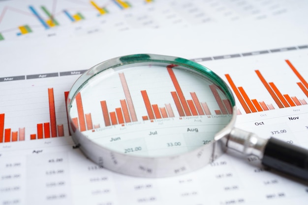 チャートグラフ紙の虫眼鏡金融開発銀行口座統計投資分析研究データ経済