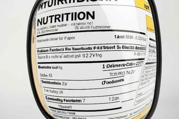 Photo magnifying glass on a product label with the text nutrition facts read the label concept