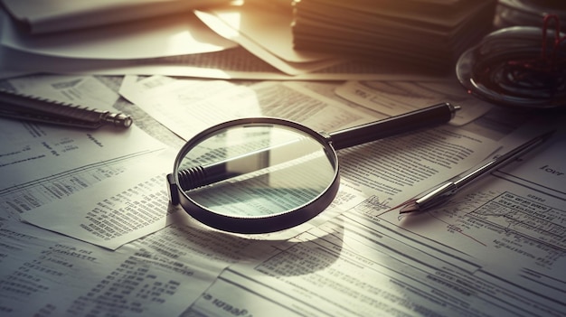 Magnifying glass on stock market data analysisgenerative ai