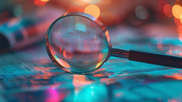 Photo magnifying glass on table