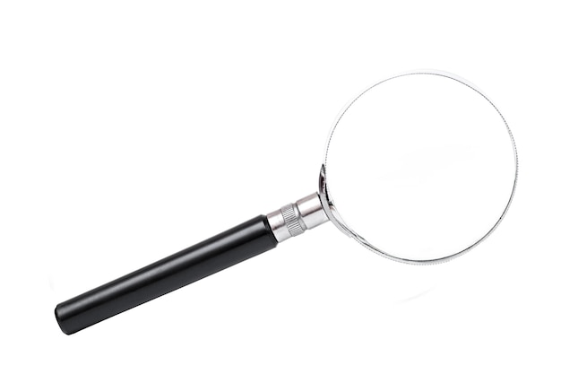 A magnifying glass on a white background