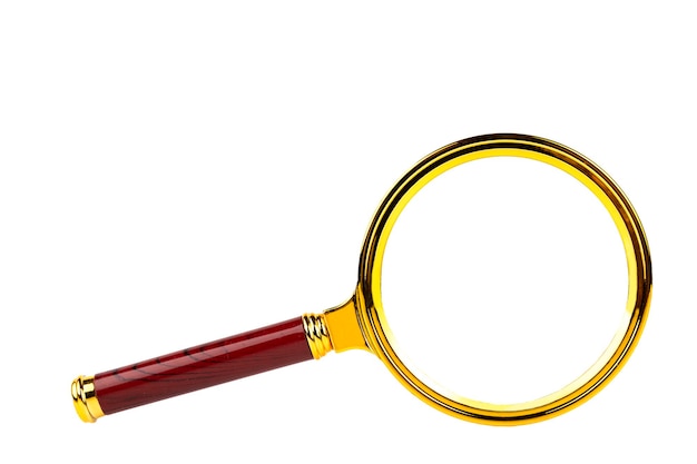 Magnifying glass white isolated background copy space