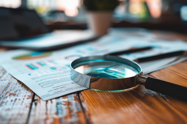 Magnifying Glass on Wooden Table