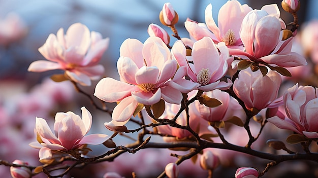 Magnolia bloeit in bloei in apriltinten van roze en wit GENERATE AI