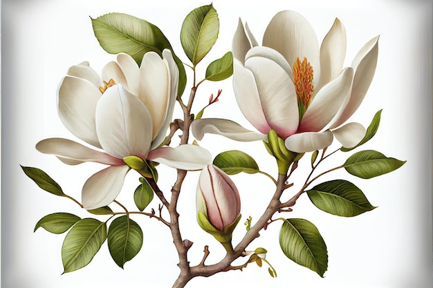 Magnolia Bloem Geïsoleerde Vintage Schilderij Witte Magnolia Tekening Abstracte Generatieve AI Illustratie