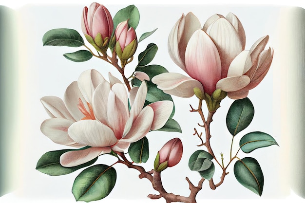 Magnolia Bloem Geïsoleerde Vintage Schilderij Witte Magnolia Tekening Abstracte Generatieve AI Illustratie