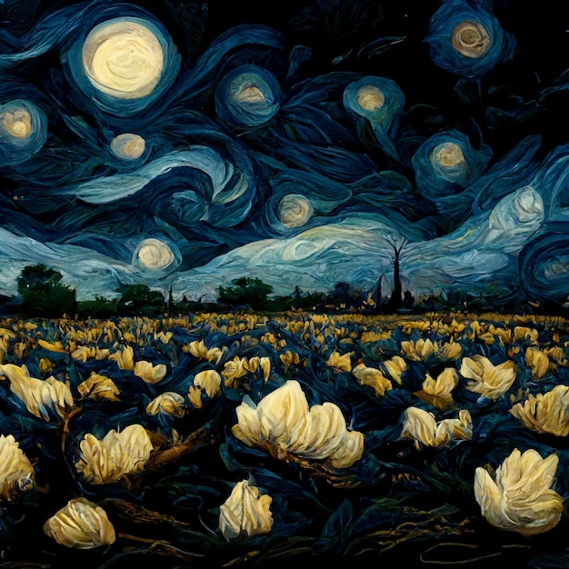 Photo magnolia fields under a starry night 2