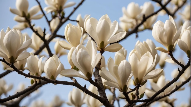 Magnolia flower on a branch close up
