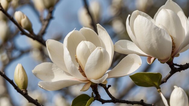 Magnolia flower on a branch close up