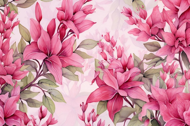 Magnolia flowers Seamless pattern Watercolor illustration