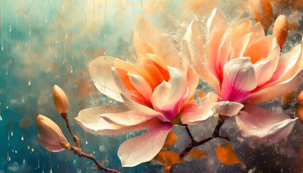 Magnolia flowers on spring tree illustration