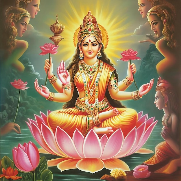 Maha lakshmi-afbeeldingen downloaden mah laxmi-godin op lotusafbeeldingen generatieve ai