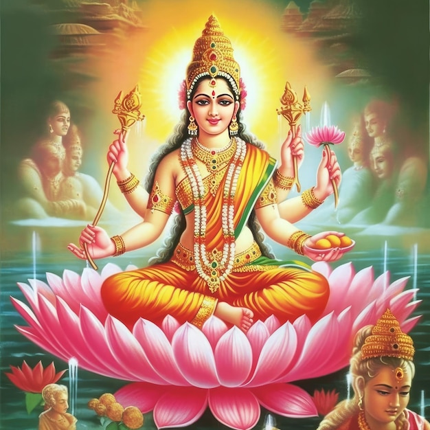 Maha lakshmi-afbeeldingen downloaden mah laxmi-godin op lotusafbeeldingen generatieve ai