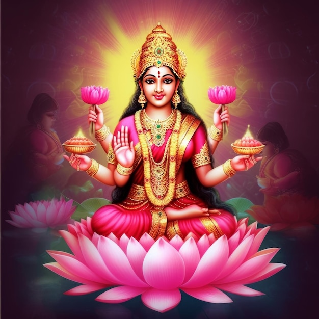 Maha lakshmi images download mah laxmi goddess on lotus images generative ai