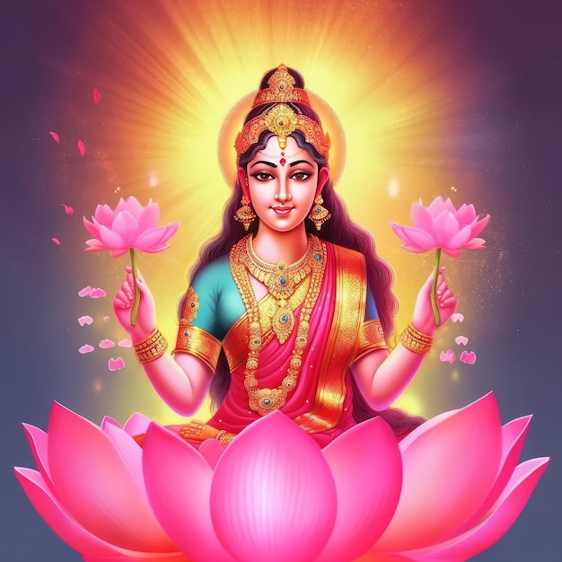 Maha lakshmi 이미지 다운로드 mah laxmi 여신 on 연꽃 이미지 생성 ai