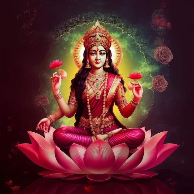 Maha lakshmi images download mah laxmi goddess on lotus images generative ai