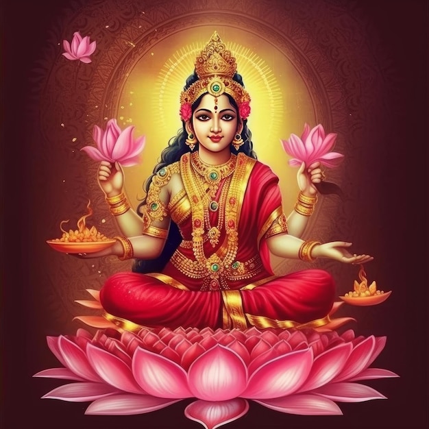 Maha lakshmi 이미지 다운로드 mah laxmi 여신 on 연꽃 이미지 생성 ai