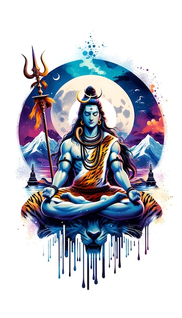 Maha shivratri aquarel illustratie met heer Shiva in meditatie