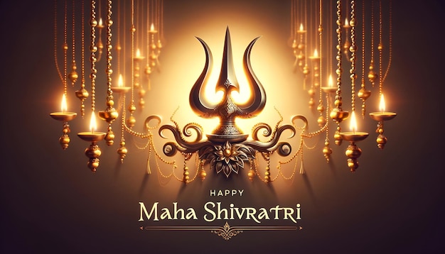 Фон Маха Шиваратри с золотым трезубцем и красивыми огнями