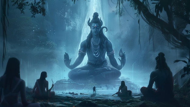 Maha Shivratri viering Meditatieve Shiva in etherisch blauw