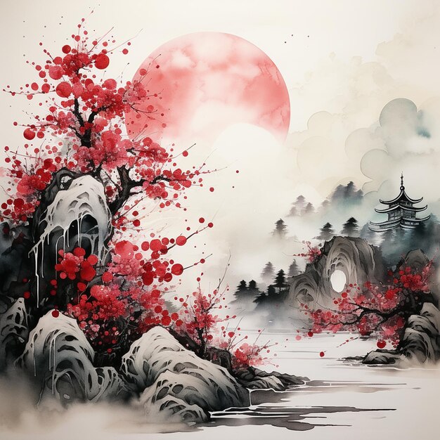 Mahadev painting sakura tree painting japanese printmaking paper krishna painting night watch