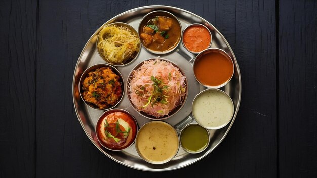 Maharashtrian food thali or platter mumbai style meal from indian