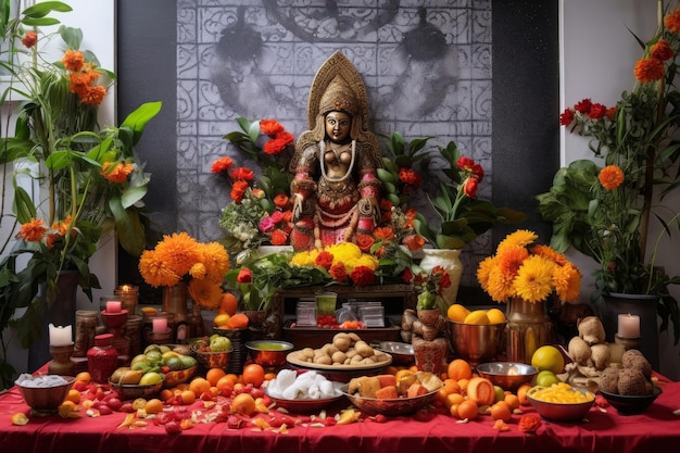 Mahashivaratri ceremony with Shipibo fabric offerings and decorations