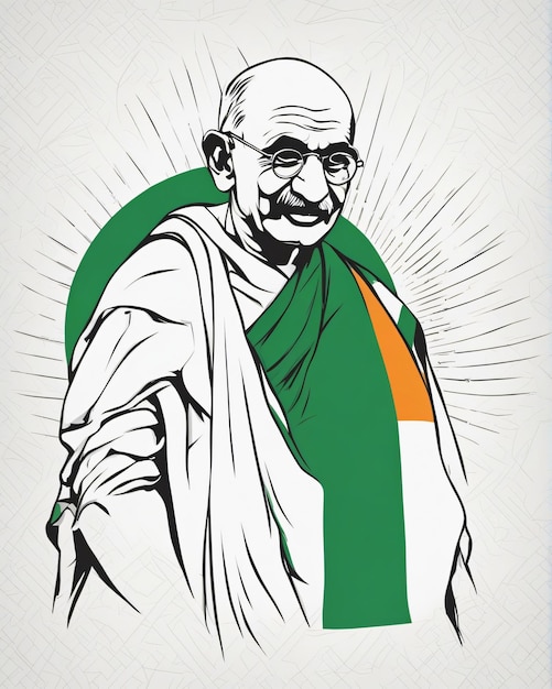 Photo mahatma gandhi art illustration indian flag concept