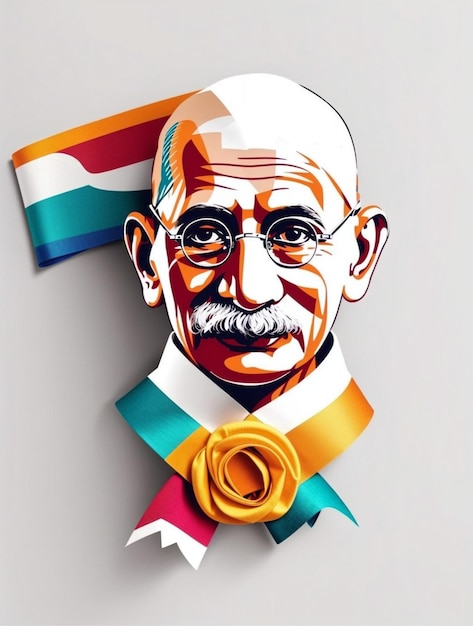 Foto mahatma gandhi icoon met indiase vlag op witte achtergrond