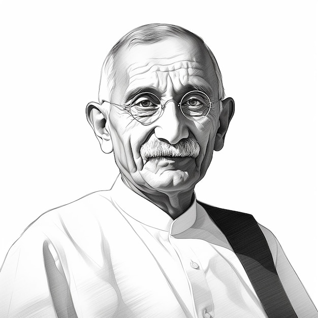 Mahatma Gandhi Indian freedom fighter illustration drawing black and white coloring style