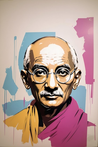 Mahatma Gandhi schildert roze en blauw