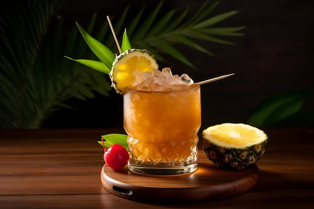 Mai Tai A cocktail with a slice of pineapple on the top