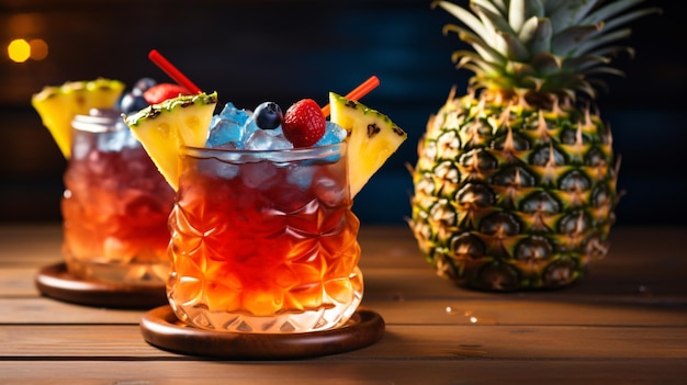 Mai tai-cocktails in Hawaiiaanse gegarneerde glazen