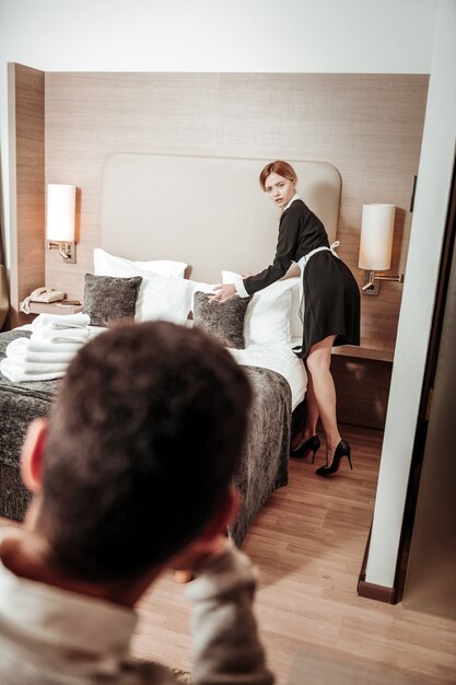 Photo maid concerned. hotel maid feeling extremely concerned after seeing client watching her