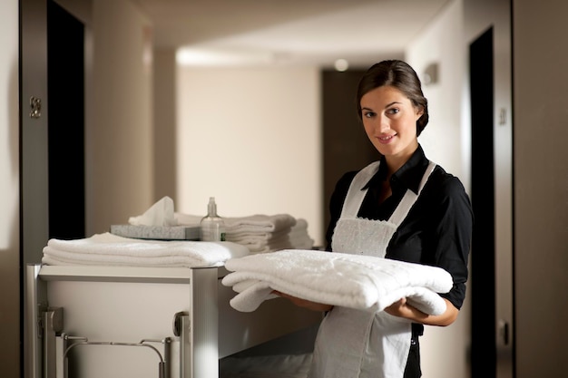 maid with housekeeping cart