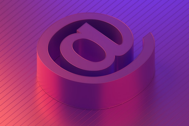 Mail symbol of contact us e-mail in colorful lighting, 3d rendering