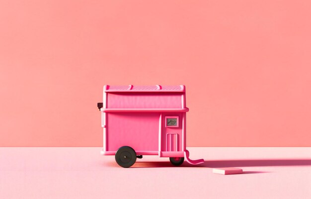 Photo mailbox against pink background with wooden base