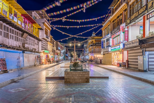 Main bazar street in Leh city, Ladakh.