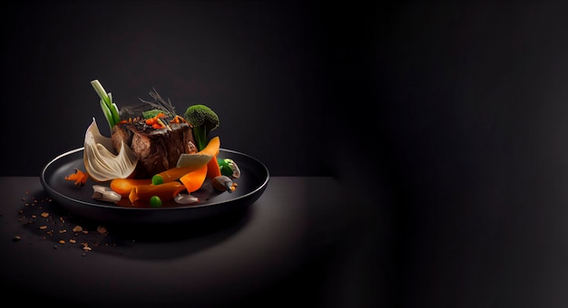 main course with beef steak realistic 3D, product showcase for food photography