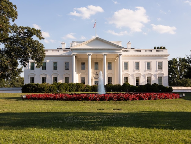 Main entrance of White House at 1600 Pennsylvania Avenue Washington DC