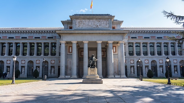 Main facade of the Prado Museum with its neoRenaissance style in the tourist city of Madrid Spain