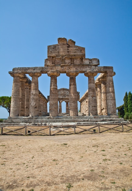 The main features of the site today are the standing remains of three major temples in Doric style, dating from the first half of the 6th century BC