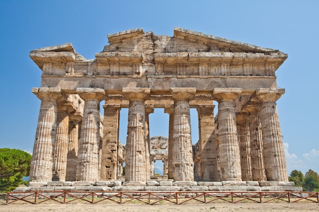 The main features of the site today are the standing remains of three major temples in Doric style, dating from the first half of the 6th century BC