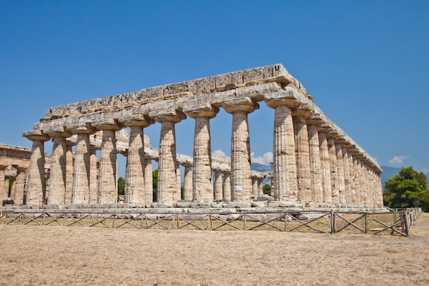 The main features of the site today are the standing remains of three major temples in Doric style, dating from the first half of the 6th century BC