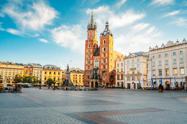 Фотография главная рыночная площадь в кракове rynek glowny известная достопримечательность в кракове польша