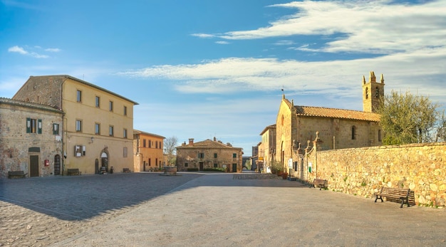 Main square in Monteriggioni fortified village Siena Tuscany Italy