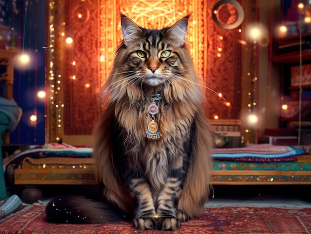 Портрет кошки-мейн-куна вблизи, созданный с помощью технологии генеративного искусственного интеллекта
