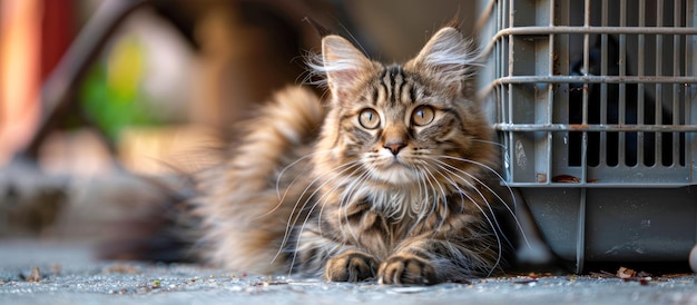 Maine Coon Cat Sitting Near Cage