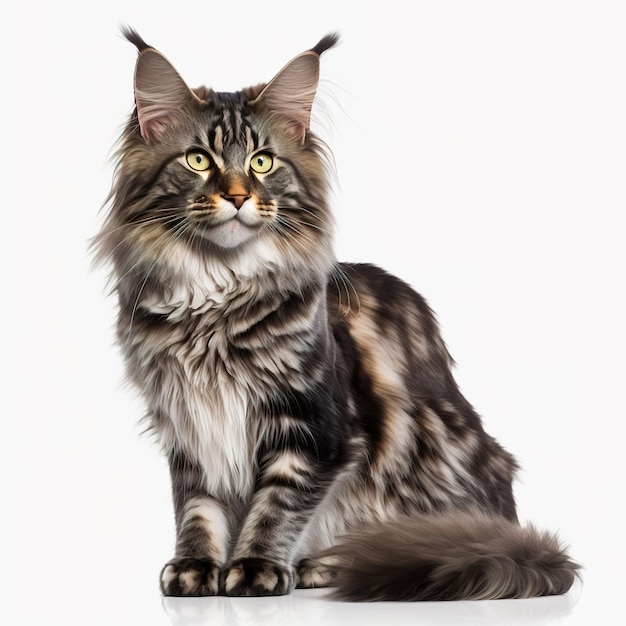 Maine Coon cat whole body white background