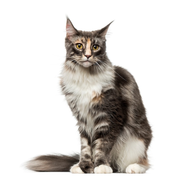 Maine Coon in front of a white wall